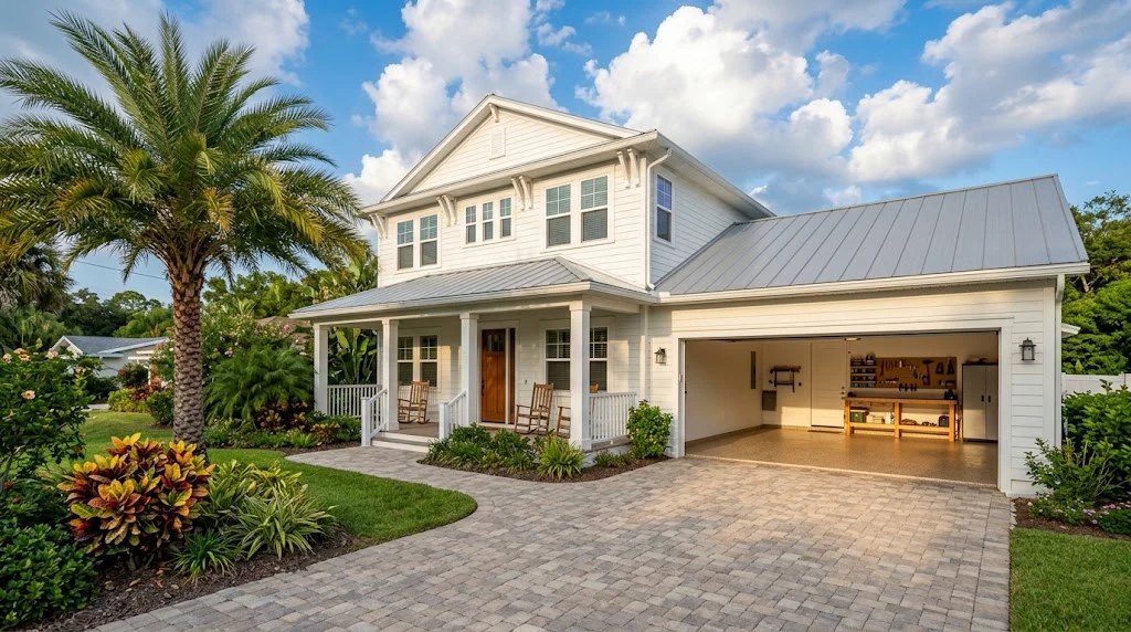 Florida home with an open garage