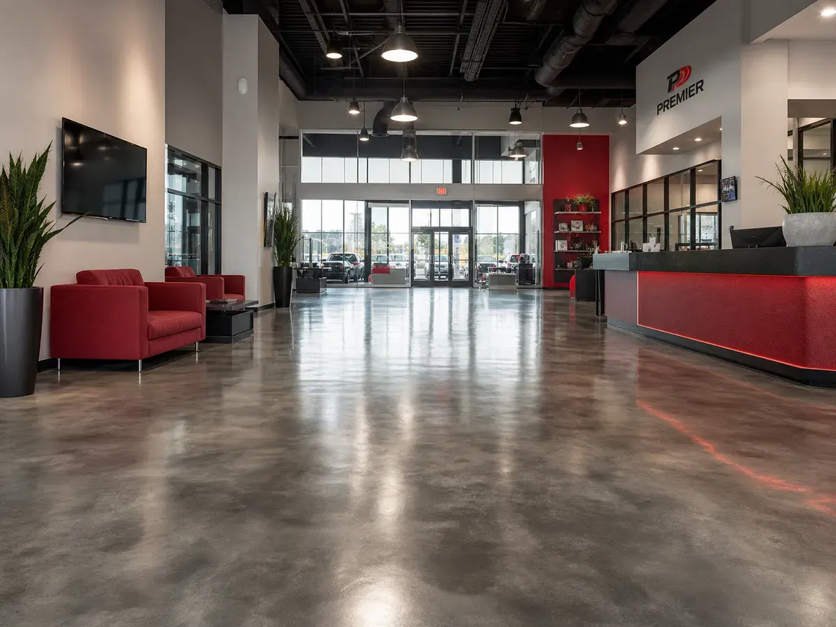 Polished concrete commercial showroom floor
