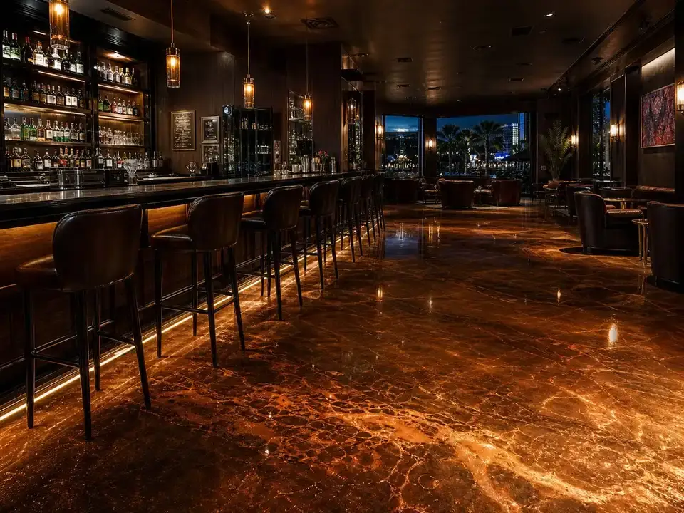 Metallic epoxy hospitality floor by Pirate Cove Epoxy